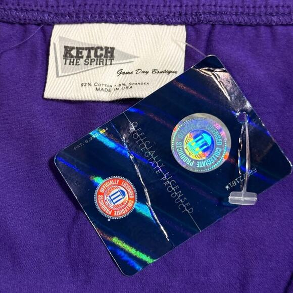 Y2K NOS TCU Mini Strapless Dress Womens Ruffled Layered Purple White Logo Size L - Picture 5 of 7